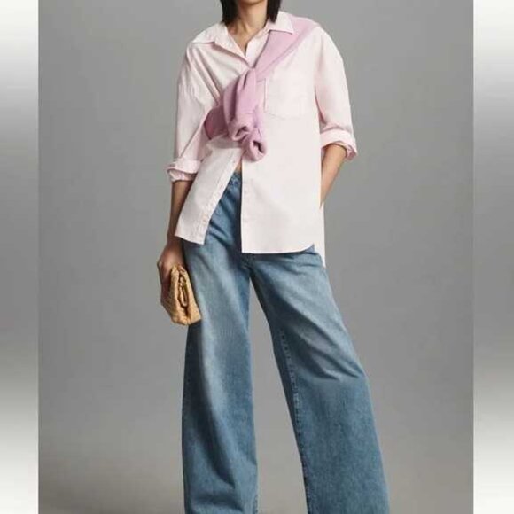 NWOT Plus 2X Anthropologie x Maeve the Bennet buttondown shirt in pink - Picture 1 of 11